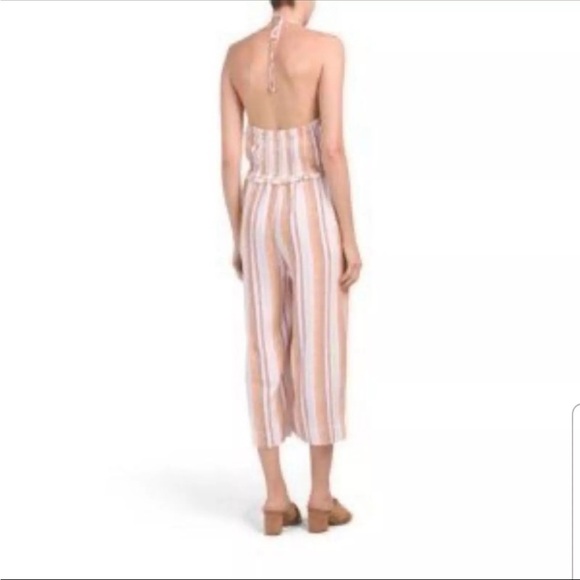 Anthropologie Cloth & Stone Halter Linen Blend Striped Jumpsuit Romper Sz Small - Picture 2 of 13